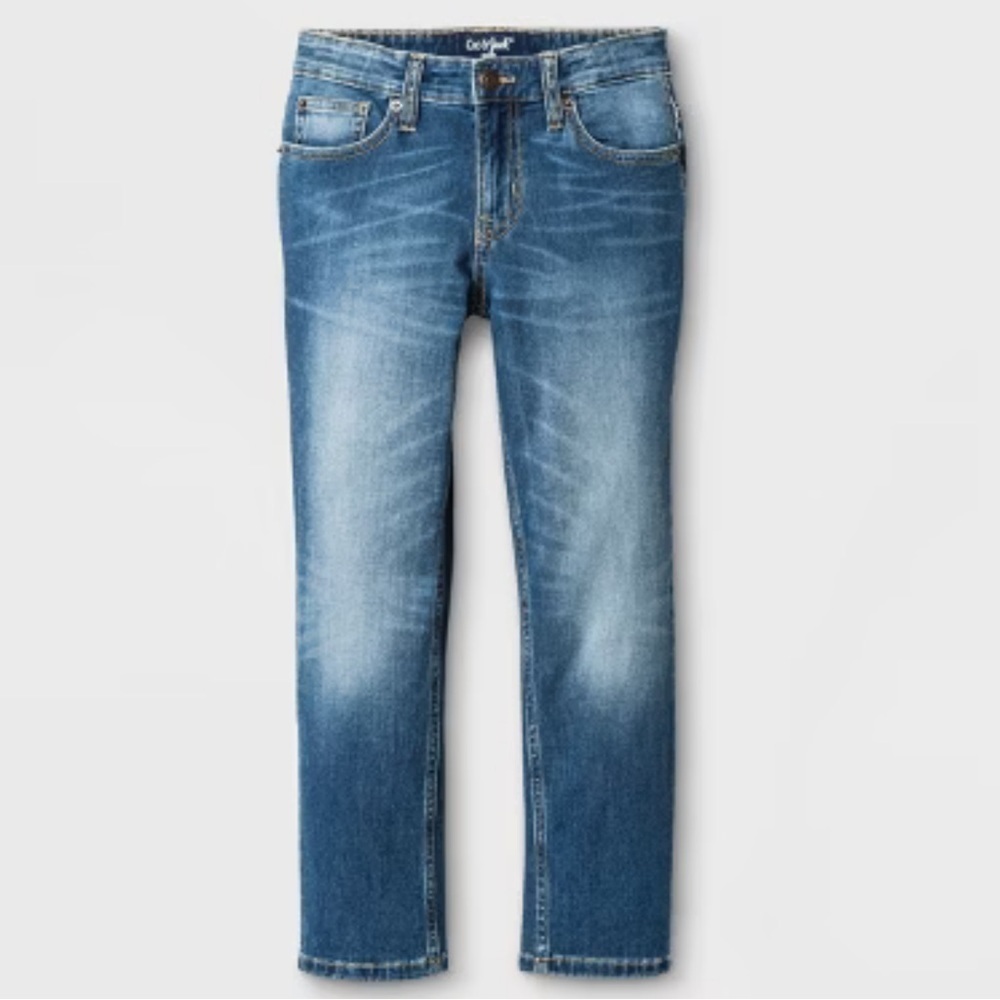 Cat & Jack Boys Blue Denim Adjustable Tabs Skinny Fit Stretch Jeans Size 6
